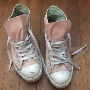 Baby pink and green converse hi-tops